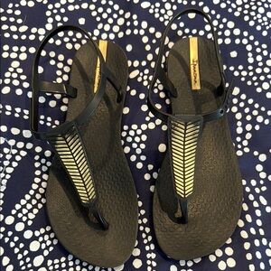 Ipanema Black and Gold Sandals with Textured Straps